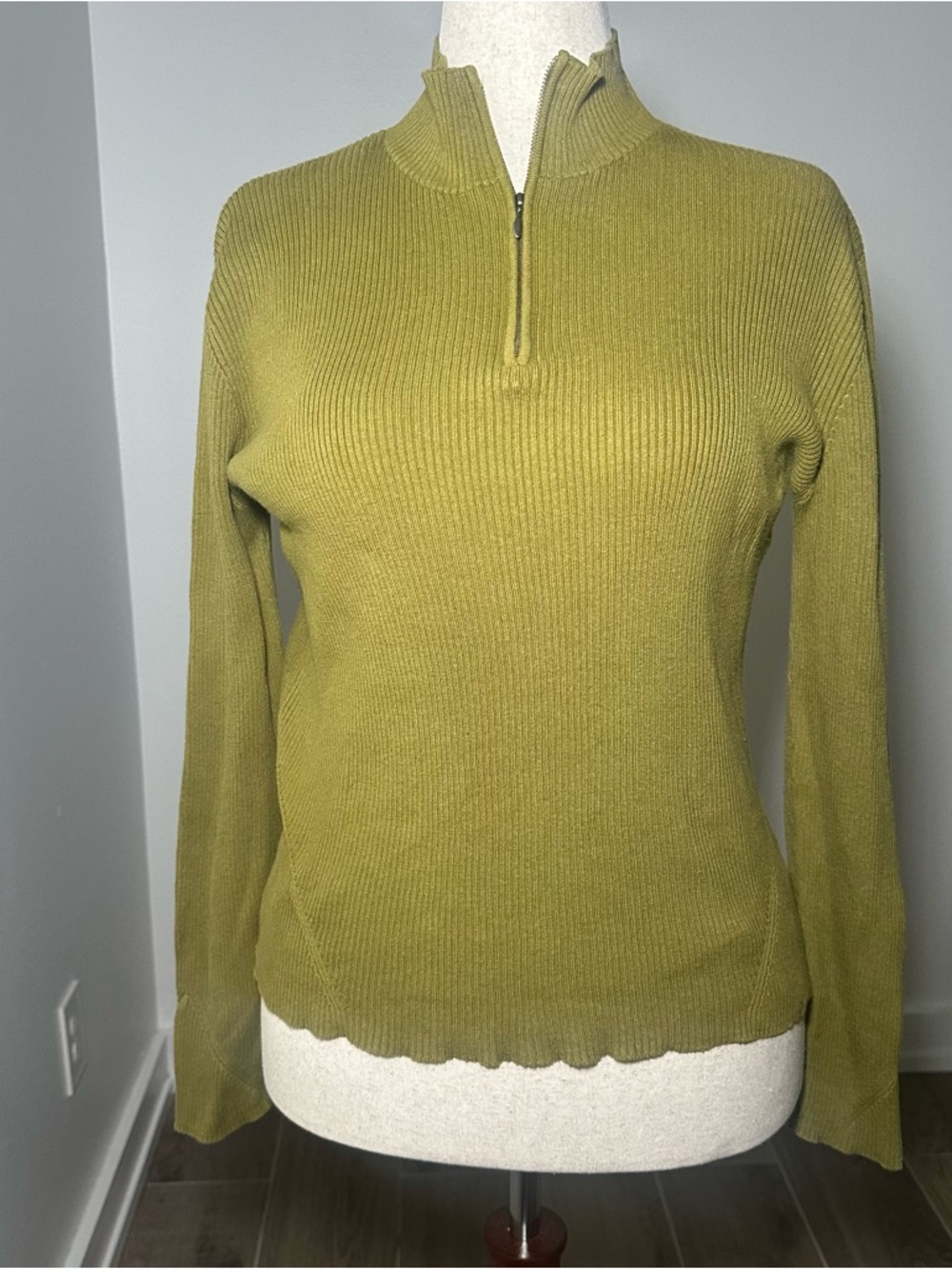 Jones New York Olive Ribbed Half-Zip Pullover